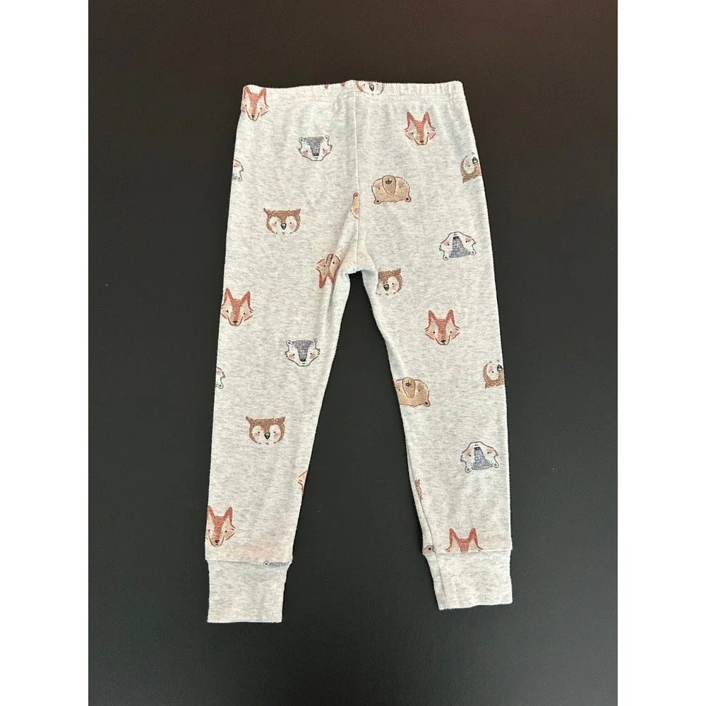 Carters Toddler 2T Pajama Pants Gray Forest Animal Fox Bear Leggings (1309)